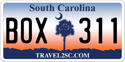 SC license plate BOX311