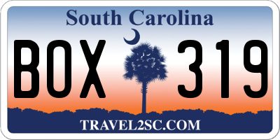 SC license plate BOX319