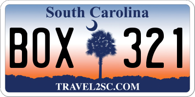 SC license plate BOX321