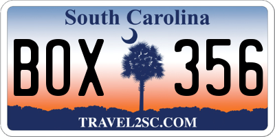 SC license plate BOX356