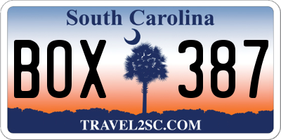 SC license plate BOX387