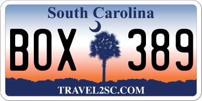 SC license plate BOX389