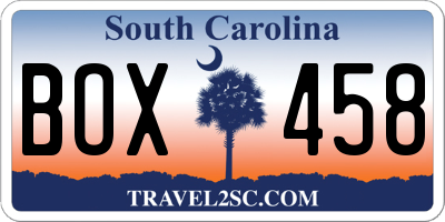 SC license plate BOX458