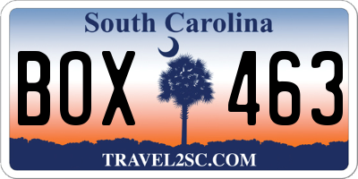 SC license plate BOX463
