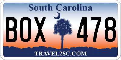 SC license plate BOX478