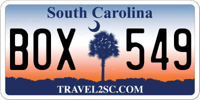 SC license plate BOX549