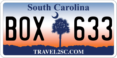 SC license plate BOX633