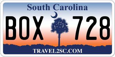 SC license plate BOX728
