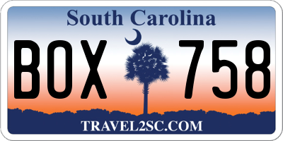 SC license plate BOX758