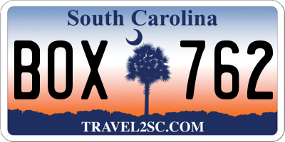 SC license plate BOX762