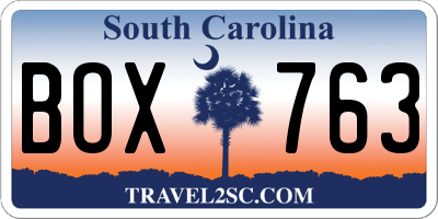 SC license plate BOX763
