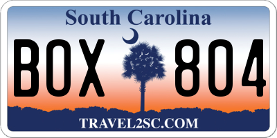 SC license plate BOX804
