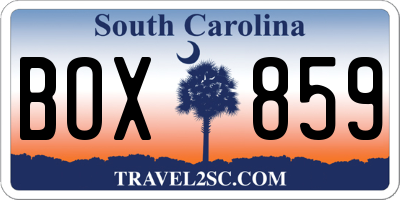 SC license plate BOX859