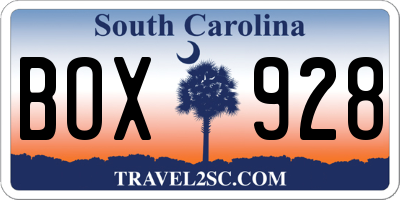 SC license plate BOX928