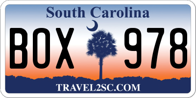 SC license plate BOX978