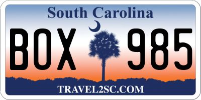 SC license plate BOX985