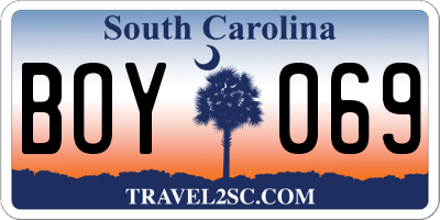 SC license plate BOY069