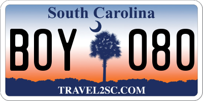 SC license plate BOY080