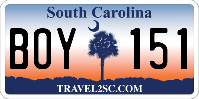 SC license plate BOY151