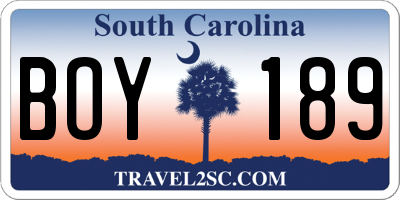 SC license plate BOY189