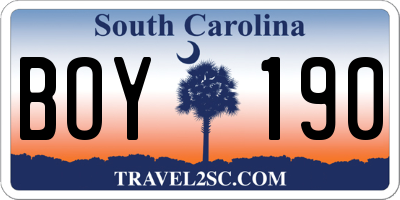 SC license plate BOY190