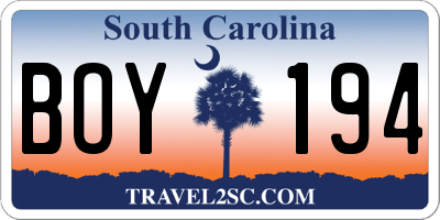 SC license plate BOY194