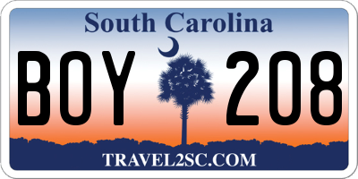 SC license plate BOY208