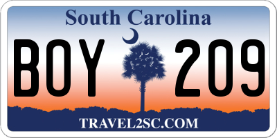 SC license plate BOY209
