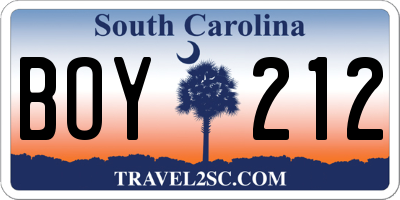 SC license plate BOY212