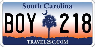 SC license plate BOY218