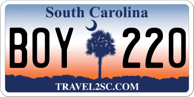 SC license plate BOY220