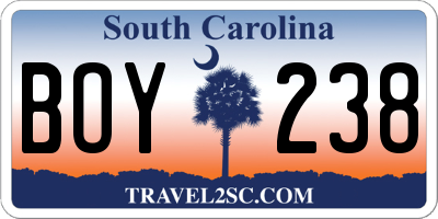 SC license plate BOY238
