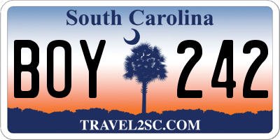SC license plate BOY242