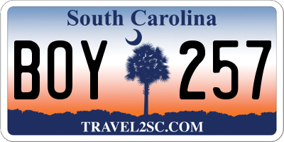 SC license plate BOY257