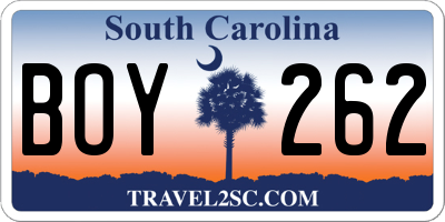 SC license plate BOY262