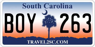 SC license plate BOY263