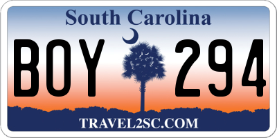 SC license plate BOY294