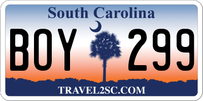 SC license plate BOY299