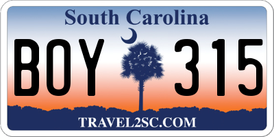 SC license plate BOY315