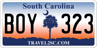 SC license plate BOY323