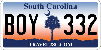 SC license plate BOY332