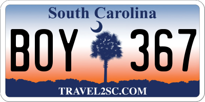 SC license plate BOY367