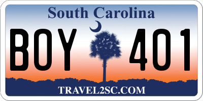 SC license plate BOY401