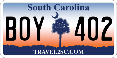 SC license plate BOY402