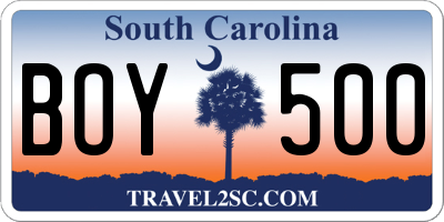 SC license plate BOY500