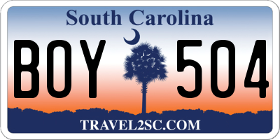 SC license plate BOY504
