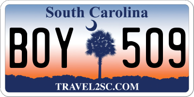 SC license plate BOY509