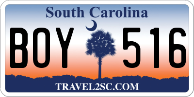 SC license plate BOY516