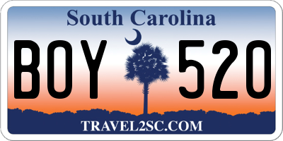 SC license plate BOY520
