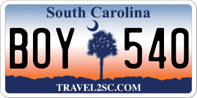 SC license plate BOY540